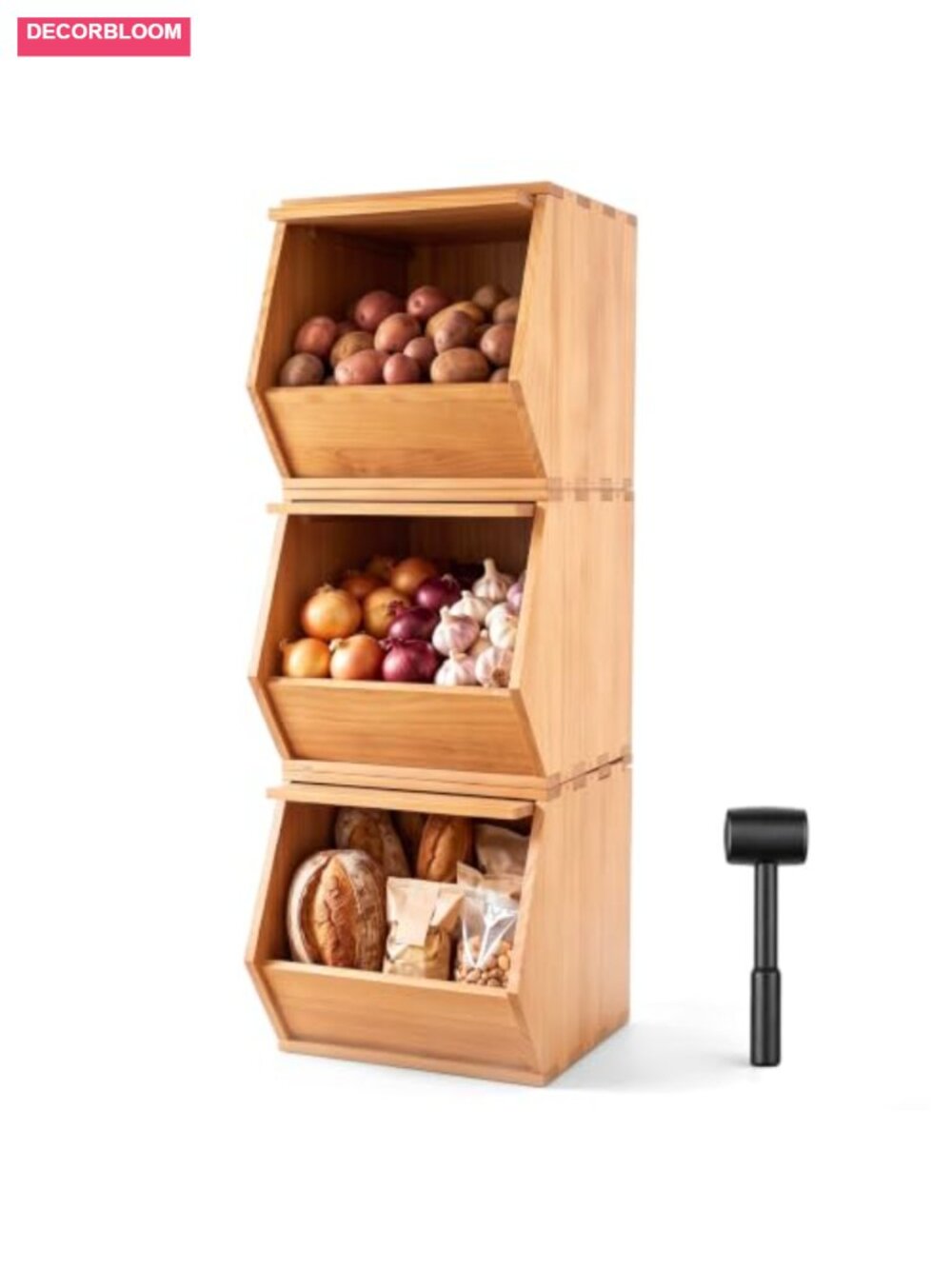 3-Pack Stackable Solid Pine Wood Storage Bins Dovetail Joints